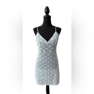Jones New York Baby Blue Lace Chemise with Adjustable Spaghetti Straps